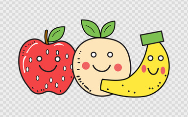 Cute and Funny Cartoon Fruits Vector Illustration with Happy Faces
