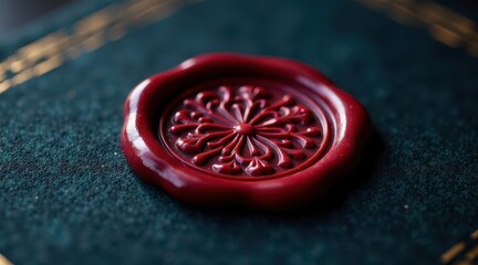 A Crimson Seal of Authenticity on a Deep Teal Surface, Embossed with an Intricate Floral Design