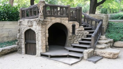 Decorative Stone Play Structure with Stairs in a Park Setting