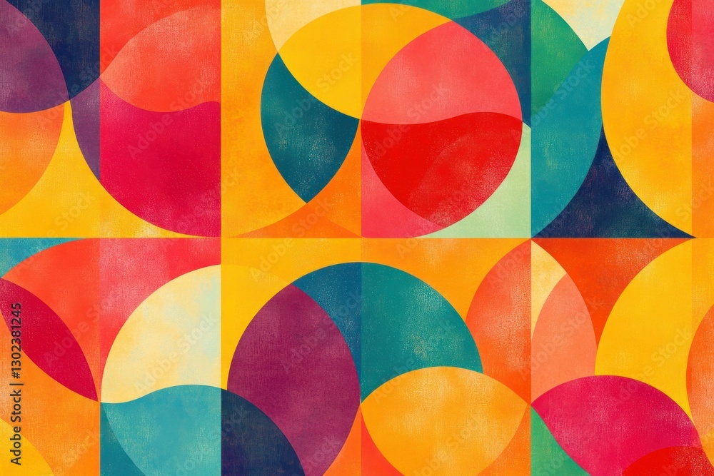 Poster vibrant geometric shapes creating a seamless textured abstract pattern.