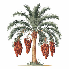 Date Palm Tree with Ripe Dates Illustration