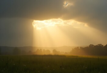 Sunlit Field with Warm Mood Against Trees Background.