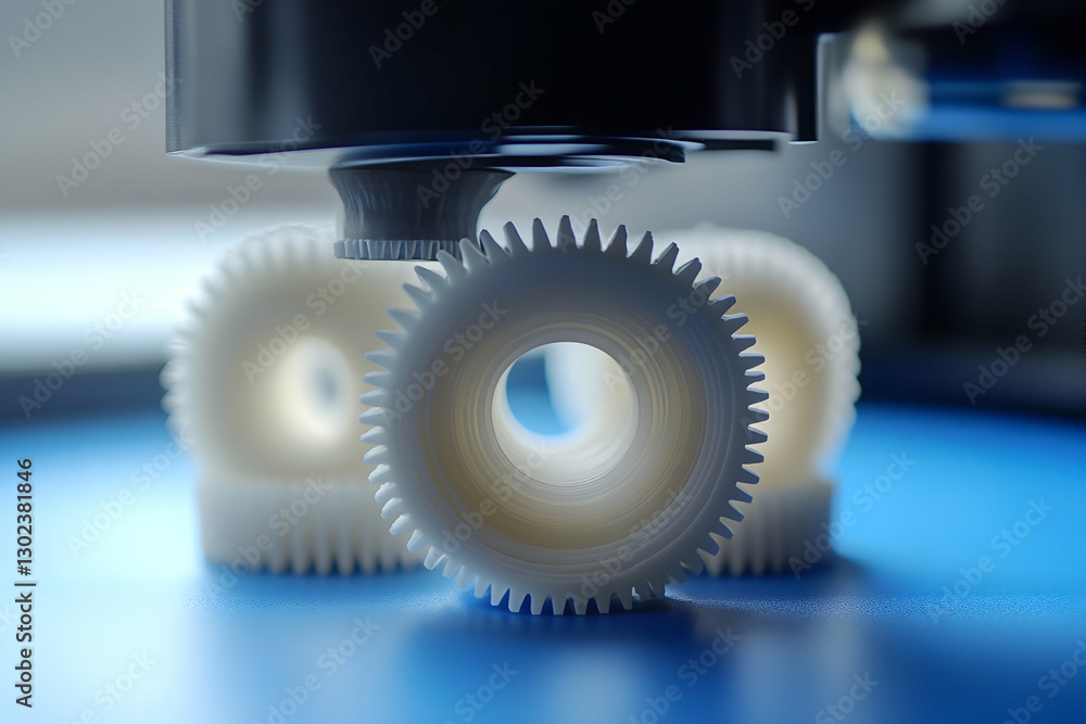 Poster precision manufacturing, close-up of 3d printed gears showcasing innovation and technological advanc