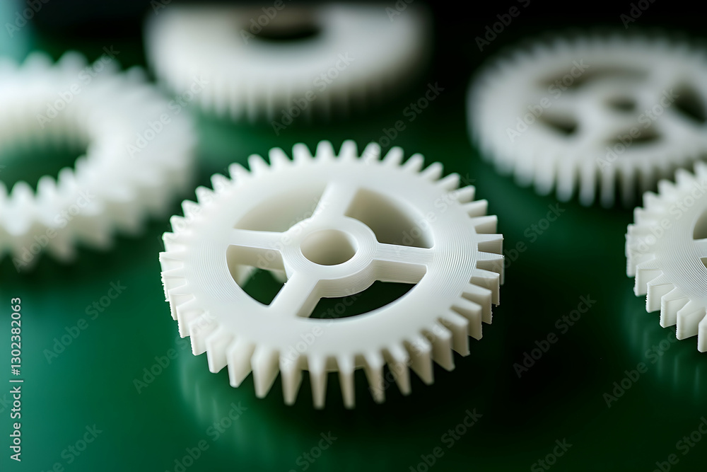 Poster precision-crafted, an array of 3d printed gears showcasing modern manufacturing and intricate design
