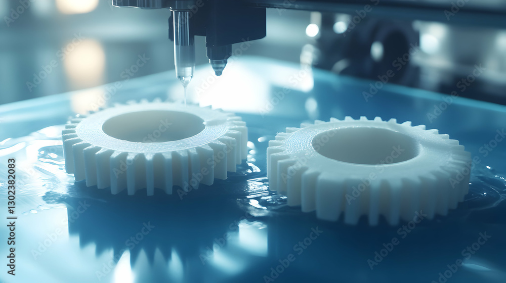 Aufkleber precision in motion, a close-up view of intricate gear fabrication with advanced 3d printing technol