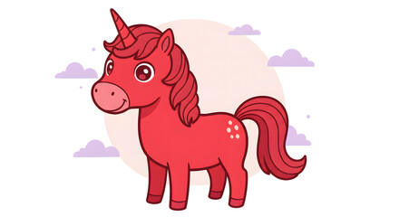 Cute Red Unicorn Cartoon Illustration