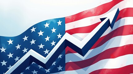 Obraz premium A stock illustration representing Economic growth in Blue and white colors, with sharp contrasts and American flag metaphors