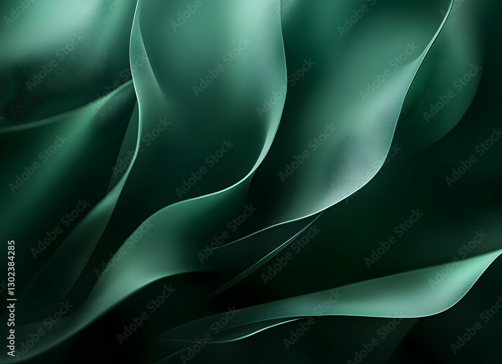 Poster serene emerald curves, an abstract symphony of green tones and fluid forms creating a visually harmo