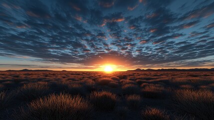 Obraz premium A breathtaking sunset illuminates a vast landscape, casting vibrant colors across the sky and highlighting the serene beauty of nature.