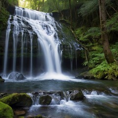 Obraz premium A shimmering white waterfall in an enchanted valley. 