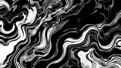 Abstract Black and White Fluid Design with Smooth Swirls and Waves Creating an Artistic Background