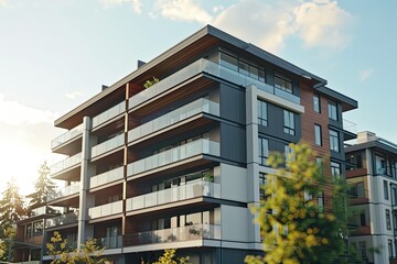 High Quality Visual of Brand New Apartment Building on Sunny Day in British Columbia, Canada
