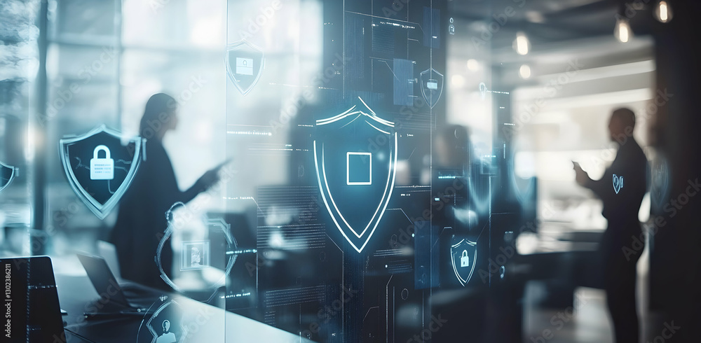 Poster sophisticated cyber security solutions protecting data in business environment offering peace of min