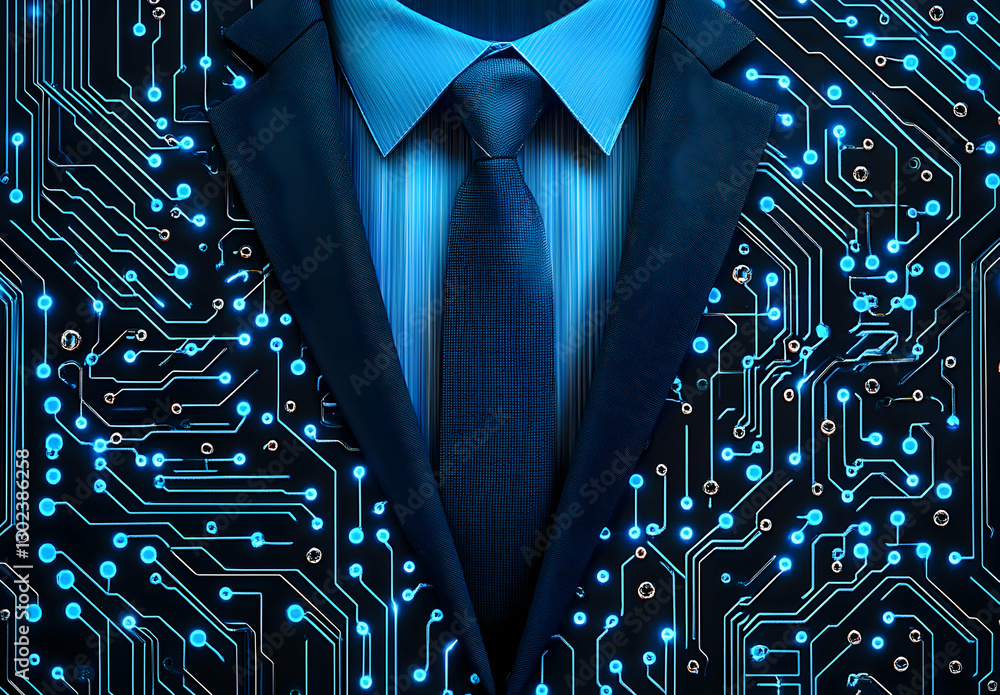 Aufkleber sophisticated technology integration, business professional attire merged with advanced circuit boar