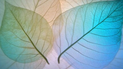 Fototapeta premium Translucent leaves, pastel colors, nature background.
