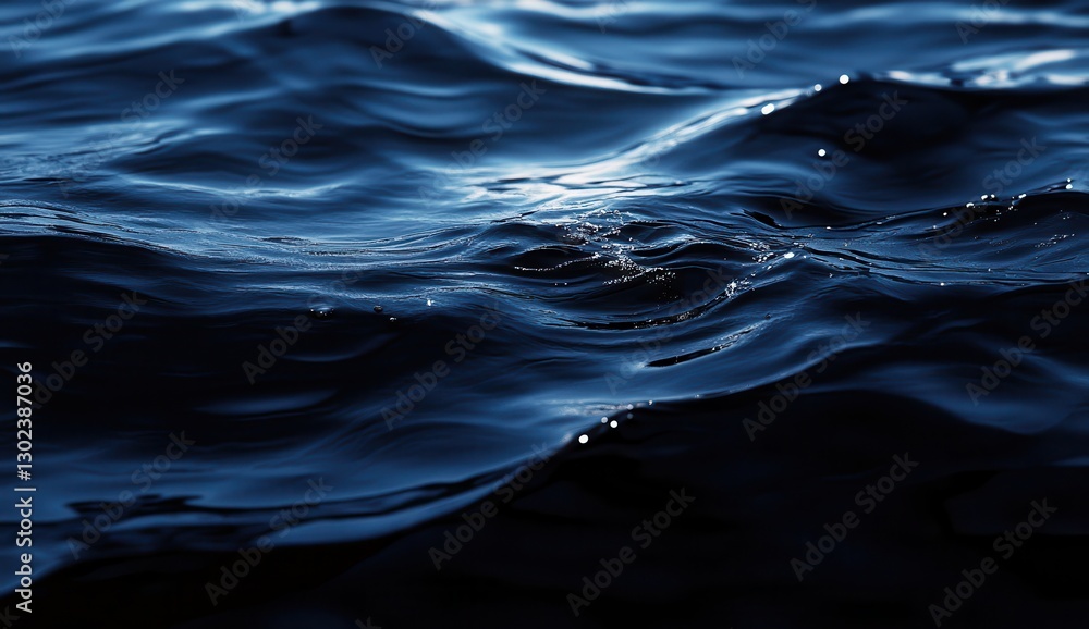 Poster dark ocean water surface with gentle waves and shimmering light reflection creating a mysterious and