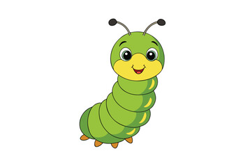 Cute Green Caterpillar Cartoon on white background