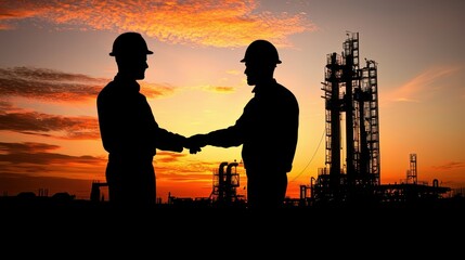 Obraz premium A creative image of construction workers silhouetted against a sunrise on-site.