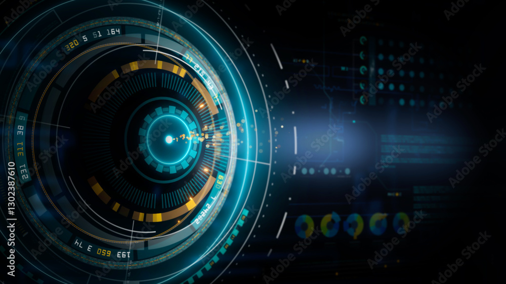 Poster futuristic technology data interface with hud elements, digital display, high-tech dashboard visuali