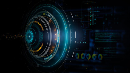 Advanced Technology Data Interface with Digital Code Elements, Futuristic HUD Display, High-Tech Virtual Dashboard, Cyber Data Visualization