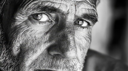 A man, his features etched with the lines of experience and wisdom, gazed into the distance with an earnest expression, his eyes reflecting a quiet intensity and a depth of character.