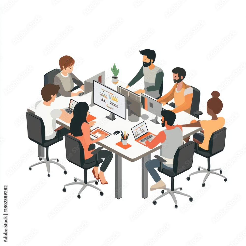 Poster a diverse it team collaborating to solve technical challenges in a modern office isolated on white b