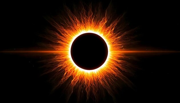 Solar Eclipse with Glowing Corona Ring: Deep Black Void Surrounded by Fiery Sunburst