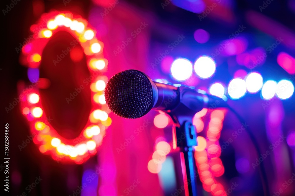 Aufkleber Colorful Streaming Setup with Microphone and LED Backdrops in Dutch Style, Featuring Ring Light and Dynamic Angle Shot for Creative Projects