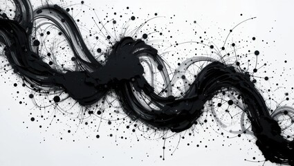 Dynamic Abstract Black Paint Splash Flowing Across A White Surface With Artistic Movement