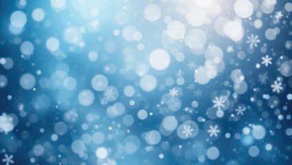 Obraz premium Abstract Background of Blue Winter Bokeh with Snowflakes and Soft Light Particles