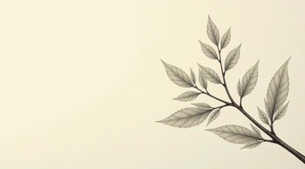 Naklejka premium Elegant Branch with Delicate Leaves on a Soft Background, Perfect for Design Projects and Print Materials