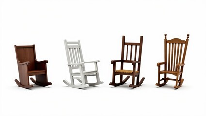 Collection of Four Wooden Rocking Chairs Various Styles and Colors Home Furniture