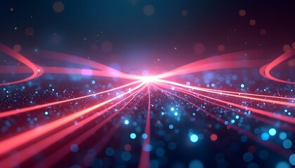 Obraz premium Colorful cyber space with crossed glowing lines 3d rendering computer digital drawing Stock Photo. 