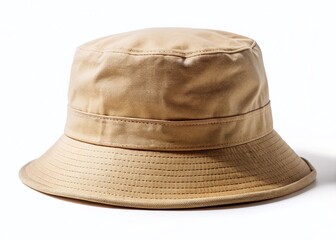 Classic Beige Bucket Hat - Fashion Accessory on Isolated Background