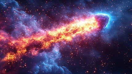 Fototapeta premium A glowing meteor crashing into a neon-colored energy shield