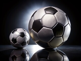 Classic & Modern Soccer Balls: Night Photography Stock Image