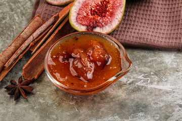 Sweet fig jam in the bowl