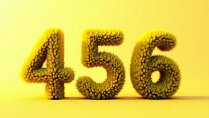 Fluffy Yellow Grass Numbers 456 3D Rendered Textured Font