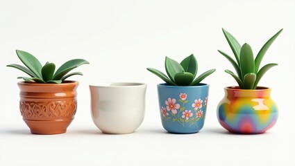 Obraz premium Colorful Succulents in Decorative Pots Home Decor Plants Interior Design
