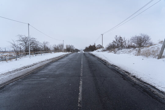 Road, winter, highway, snow, snowfall, fog, cold, motorway