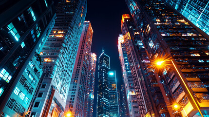 Fototapeta premium Vibrant night cityscape stunning hong kong skyline buildings illuminated neon asia glow view urban