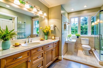 Fototapeta premium Clean Bathroom, Organized Hygiene, Trimming, Spotless Space, Refreshing Experience