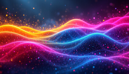 Dynamic multicolor waves with vibrant textures and glowing particles
