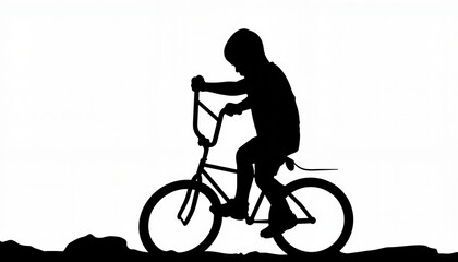 Fototapeta premium Child riding bicycle silhouette on white background, playful joy