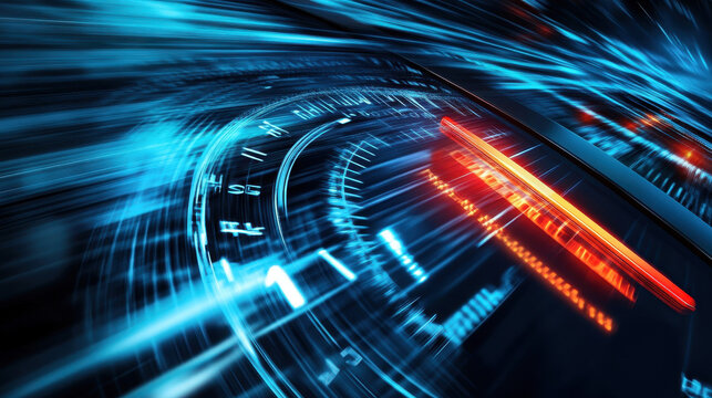 Futuristic speedometer with motion blur digital rendering to represent speed and technology innovation with abstract and high-speed concept