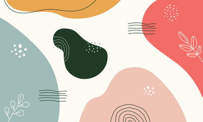 Abstract background Shapes. Wall art minimalist, hand drawn in pastel colors. Vector Illustration.