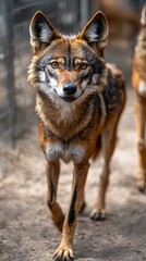 Obraz premium Red Wolf Strolling in Enclosure Habitat