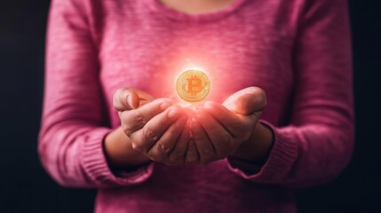 Glowing Digital Asset in Hands Representing Financial Freedom Concept