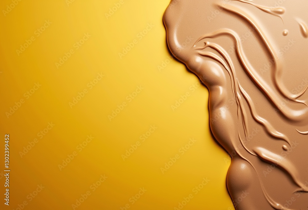Poster liquid gold gradient: light brown oil dripping on a yellow gradient background, creating an abstract