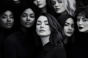 Fototapeta premium Diversity, beauty and natural with woman friends in studio on a beige background to promote skincare. Portrait, face and smile with a happy female and friend group indoors for luxury cosmetics